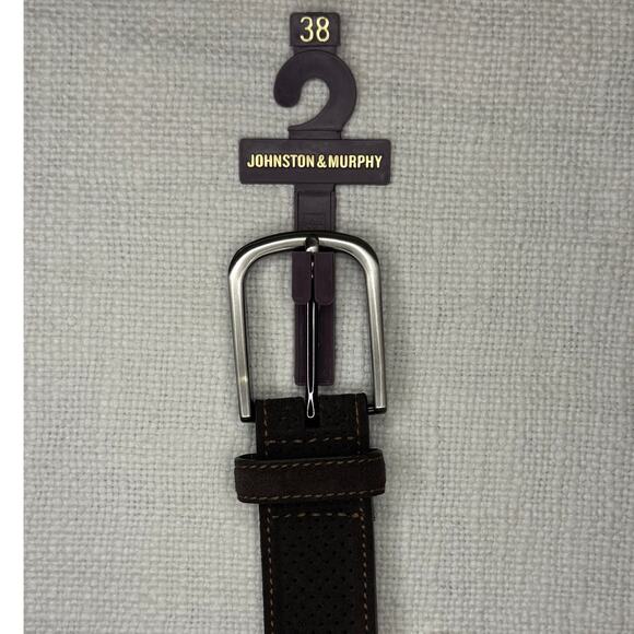 Johnston & Murphy Perforated Suede Leather Belt Brown Sz 38 (Style 75-8020) NWT - Picture 2 of 9